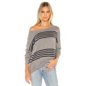 Chaser Heather Grey & Navy Stripe Cashmere Blend Sweater